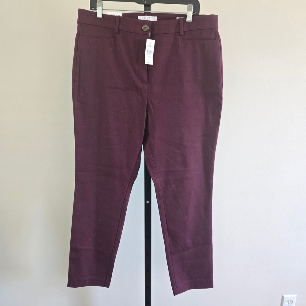 Loft Curvy The Sutton Skinny Pants Burgundy Wine Size 14 NWT Casual Minimalist